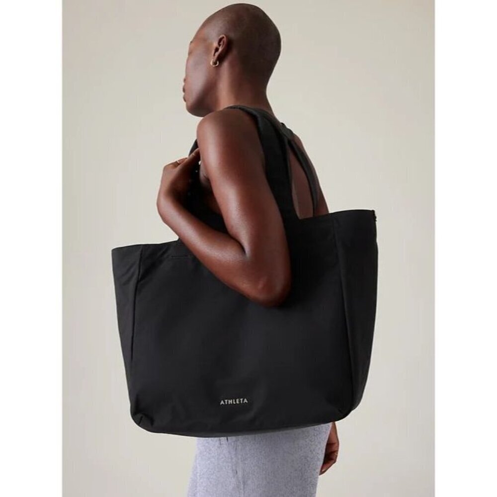 Athleta All About Tote Bag Black Nylon Lightweight Gym Travel Tote - Picture 3 of 10